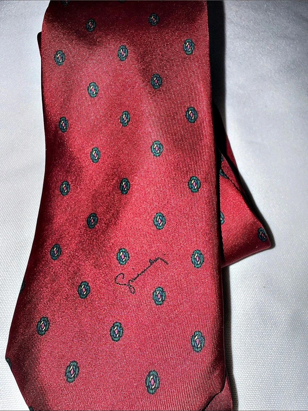 Givenchy Silk Patterned Tie in Red & Green Like New